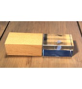USB флешка стеклянная с подсветкой с деревянной крышкой
